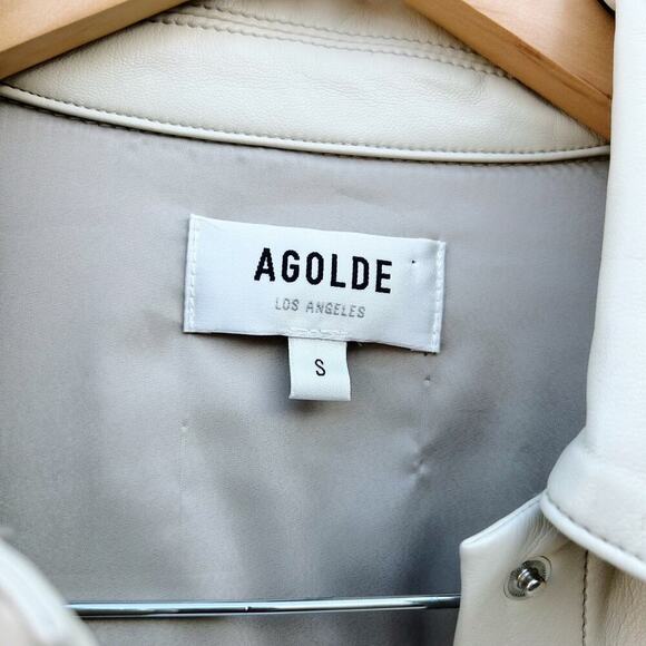 Agolde Calla Vegan Leather Collared Shirt Jacket Shacket Cream Ecru Small - Picture 12 of 14